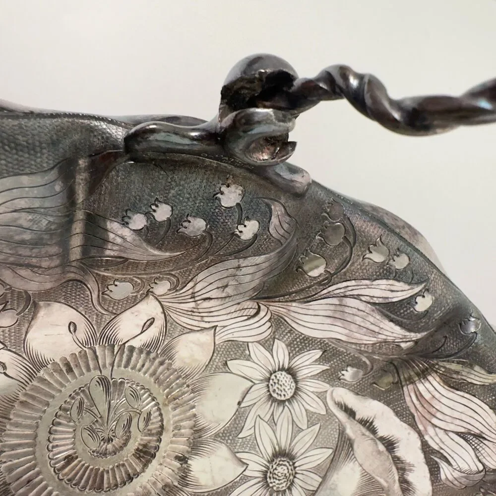 Silver pate James Tufts Tidbit Bowl Handled 1850 to 1890 Vintage True‎ Antique